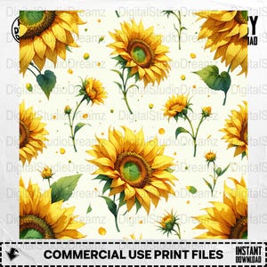 Sunflower Seamless Pattern: Yellow Floral Digital Paper (PNG Digital Download)