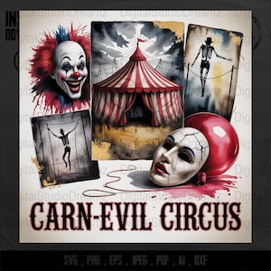 Spooky Carnival Clipart: Horror Circus Tent, Clown PNG (Digital Download)