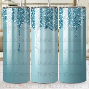 Blue Glitter Drip Tumbler Wrap PNG: 20oz Skinny Tumbler Sublimation (Digital Download)