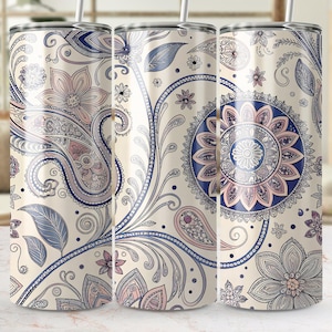 Bohemian Paisley Floral Tumbler Wraps, 20oz Skinny Tumbler PNG, Digital Download, Commercial Use, Straight and Tapered Designs