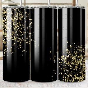 Tumbler Wraps con glitter oro scintillante, Tumbler Skinny nero e oro PNG, Tumbler Wrap da 20 once con sublimazione Download digitale
