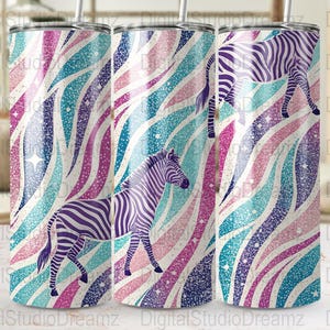 Zebra Skinny Tumbler Wrap, 20oz Tumbler Wrap PNG, Sparkle Zebra Digital Download, Tumbler Sublimation Design, Glitter Zebra Print