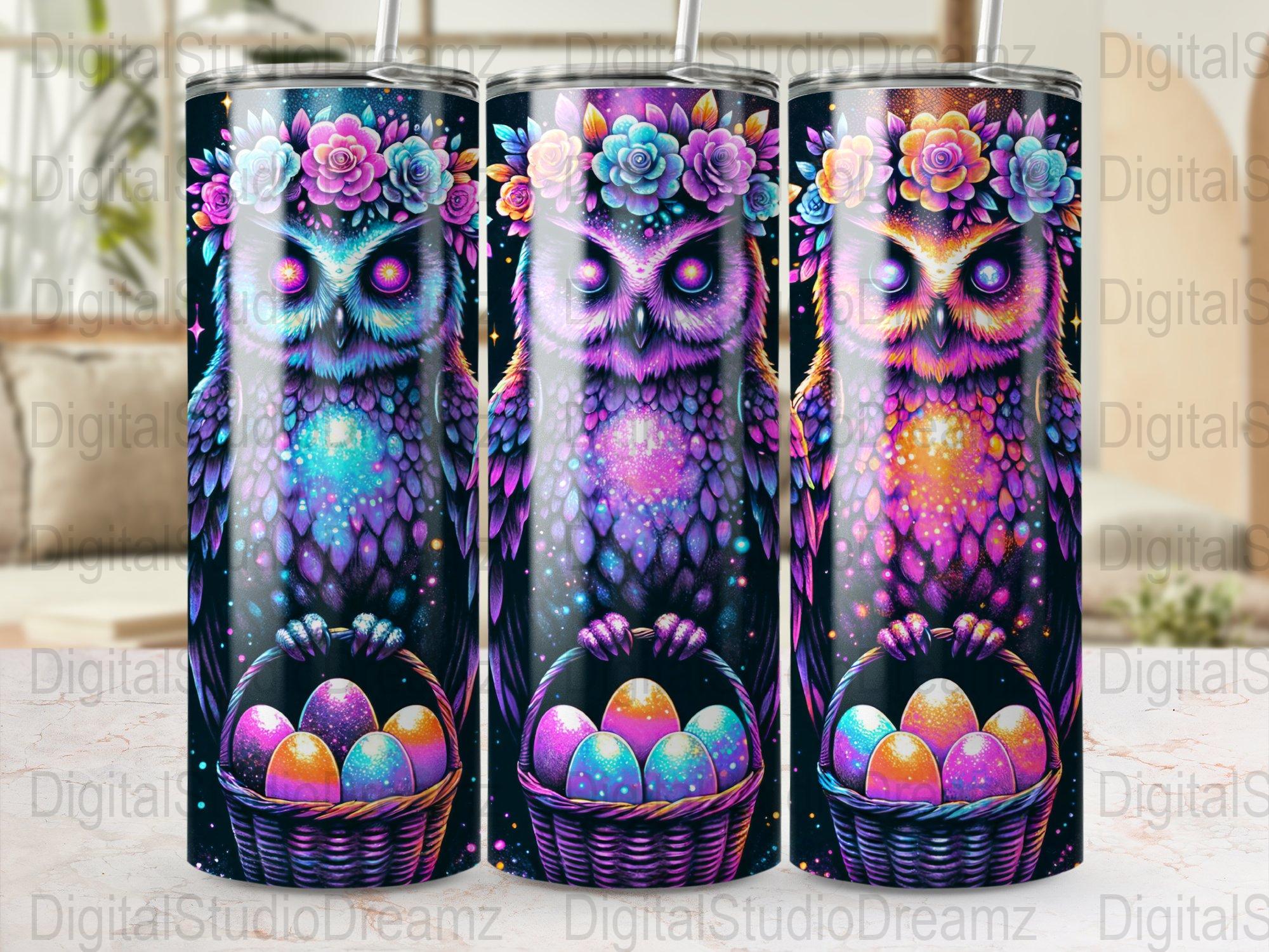 Owl Tumbler Sublimation Design, 20oz Skinny Tumbler Wraps, Straight Tapered PNG, Colorful Owl Design