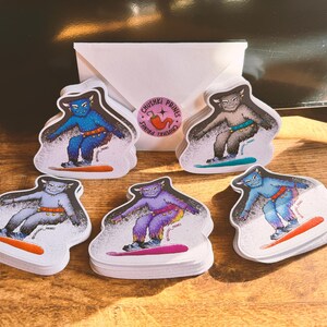 Lote de 5 pegatinas con ilustración de Snowboard Beast