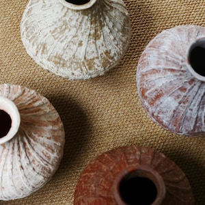 Black Wabi Sabi Vase Set | Handmade Textured Pottery with White Glaze | Minimalist Japandi Rustic Decor | Sculptural Clay Vessel Collection