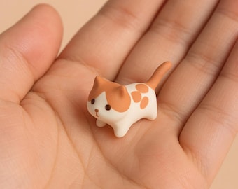 Mini Ceramic Cat Figurine | Tiny Handmade Cat Sculpture | Cute Animal Desk Decor | Small Collectible Gift for Cat Lovers | Shelf Ornament