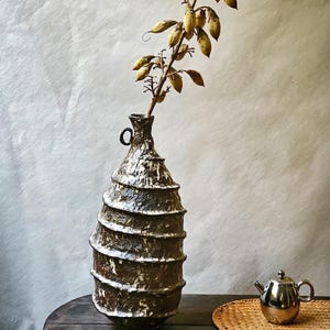 Sculptural Wabi Sabi Ceramic Vase | Black Pottery with White Glaze | Handmade Modern Rustic Home Decor | Japandi Minimalist Vase Collection