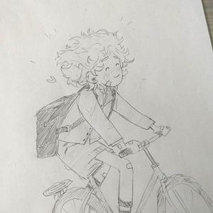 Boy on a bike - simple sketch, not a print - Original Drawing on Paper, cute kids gift art