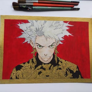 Anime Original Acrylic Portrait, Watercolour Hand Painted art, One of a Kind gift, golden robes
