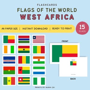 West African Flags Flashcards - Printable West Africa Flag | Digital Download PDF | Educational Resource for Kids | Homeschool Geography
