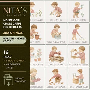 Garden Chores for Toddlers – Montessori Printable Routine Cards (Add-On, Visual Schedule for Kids, Calm Parenting Tool)