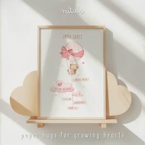 Personalisiertes Baby Mädchen Poster – Name Mädchen Druck – Heißluftballon Baby Wand Kunst – individuelles Neugeborenen Geschenk – druckbar