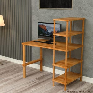 Handmade Solid Wood Desk, Natural Wood Laptop Desk, Home Office Computer Desk, Minimalist Study Desk, Wooden Work Desk