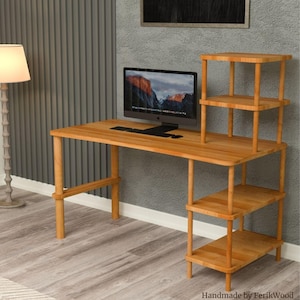 Scrivania in legno massello fatta a mano, scrivania per laptop in legno naturale, scrivania per computer da ufficio, scrivania da studio minimalista, scrivania da lavoro in legno
