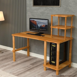 Handmade Solid Wood Desk, Natural Wood Laptop Desk, Home Office Computer Desk, Minimalist Study Desk, Wooden Work Desk