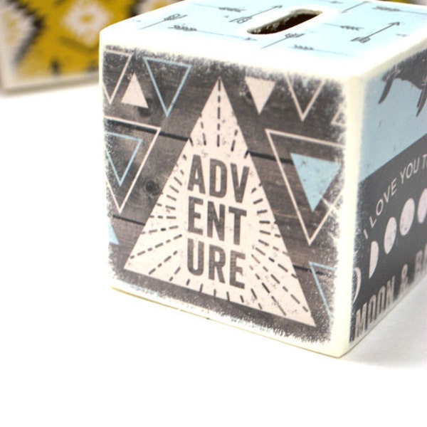Adventure Piggy Bank, Wooden Banks, Money Box, Cash Box, Tire Lire, Travel, Wanderlust, Toddler Gift set, Fox, Creative Kids, Savings, Bank