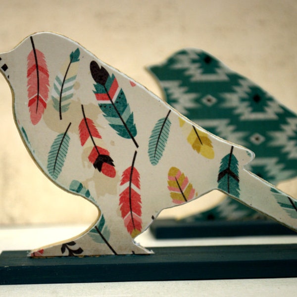 Bird Lightweight Bookends - Wood Bookends, Wooden Book ends, Book Shelf, Decoration, Feathers, Bird Collectors, Wild And Free, Tribal