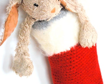 RESERVED For Carla Heirloom Christmas Stocking - Red, White And Grey/gray Wool Felt StockingOOAK