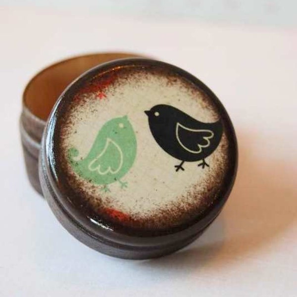 Black and Teal Love Birds  Pill Box