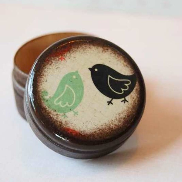 Pill Box Black And Teal Love Birds Wedding Ring Box Valentine's Day Gift Small Pill Box