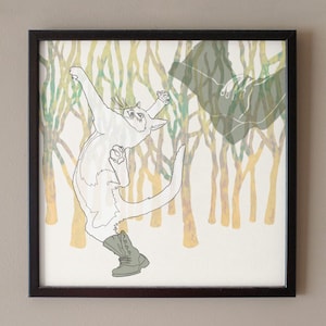 Cat art print | Animal one-line art | Digital download for wall decoration | Fairytale print ““Puss in Boots”