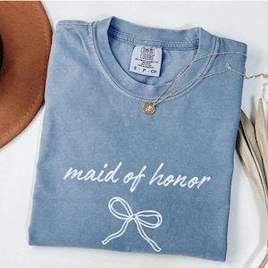 Comfort Colors® Maid Of Honor Shirt, Maid of Honor Gift, MOH Proposal Tshirt Maid of honor gift from bride, Bridesmaid gift Bow Bridal Party