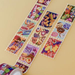 Washi tape en forme de timbre - Motif objets cuisine - Ruban adhésif