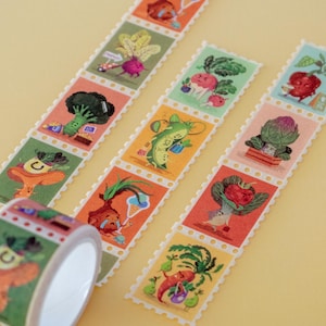 Washi tape en forme de timbre - motif personnages en legume - Ruban adhésif