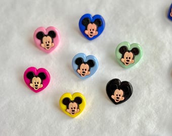 Disney Mickey Mouse Buttons - Kocher Buttons - Vintage - Sewing - Fancy Heart Buttons - Colorful - Children&#39;s - Made in France - Collector