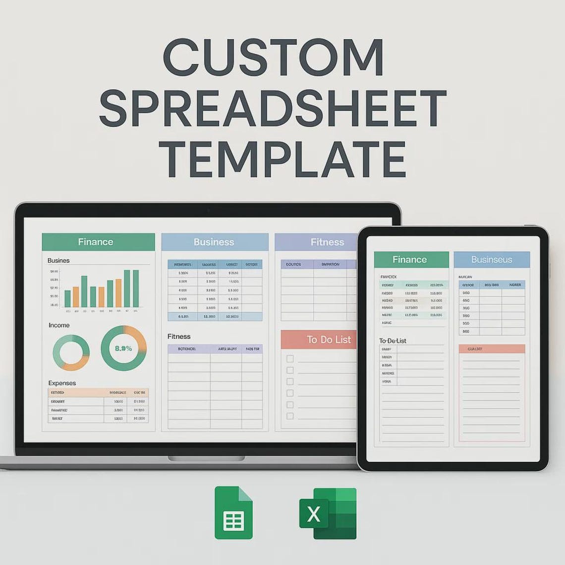 Custom Spreadsheet for Google Sheets & Excel | Custom Order Finance ...