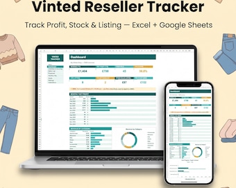 Vinted-Tabellenkalkulation zur Händlerverwaltung | Bestands-, Verkaufs-, Gewinn- und Kostenverfolgung für Vinted, Poshmark und eBay | Excel & Google Sheets
