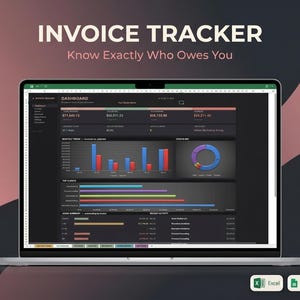 Invoice Tracker Spreadsheet | Excel & Google Sheets Bookkeeping Template for Small Business | Client Tracker, Budget Planner, Auto Dashboard
