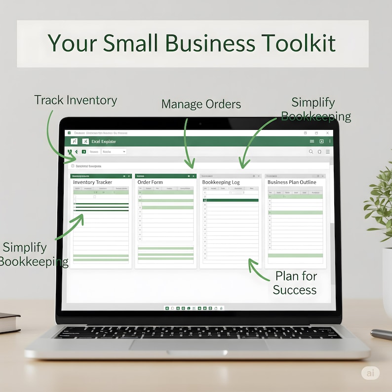 collection of templates like inventory trackers, order forms, bookkeeping logs, and business plan outlines specifically for small businesses