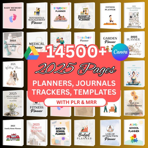2025 Planner Canva Templates: PLR Mega Bundle, Digital Planners (Digital Download)