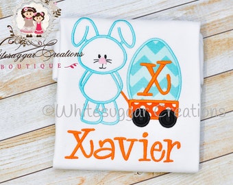 Boy Easter Bunny Wagon Embroidered T-Shirt, Baby Easter Outfit, Custom Bunny Personalized Shirt, Easter Outfit, Easter Bunny Pictures Outfit