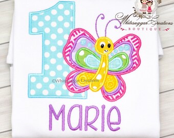 Butterfly Personalized Embroidered Girl Birthday Shirt, Whimsical Fluttering Outfit, Custom Name and Age, Unique Magical Celebration