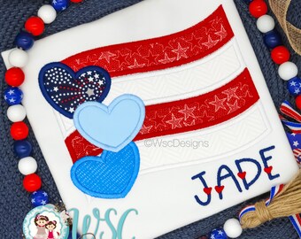 Girls 4th of July Shirt, Independence Day Shirt, Patriotic Embroidered Shirt, Toddler Girl American Flag Outfit