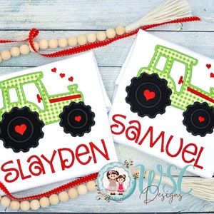 Baby Boy Valentine Tractor Shirt with Hearts, Baby 1st Valentine's Day, Toddler Boy Heart Truck Outfit, Custom Personalized Name