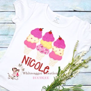 Girl Ice Cream Trio Shirt, Personalized Girl Shirt, Baby Girl Summer Bodysuit, Monogrammed Ice Cream Cone, Personalized, For toddlers