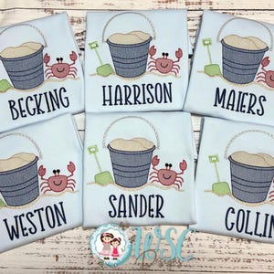 Personalized Embroidered Beach Shirt | Crab Sand Bucket Summer Tee image 5