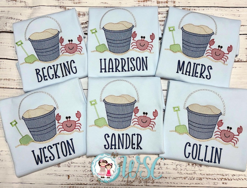 Personalized Embroidered Beach Shirt | Crab Sand Bucket Summer Tee image 5