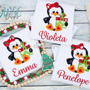Girls Penguin Shirt, Girls Christmas Shirt, Personalized Toddler Girl Tee, Baby Christmas Embroidered Tshirt, Christmas Baby Tshirt Gift