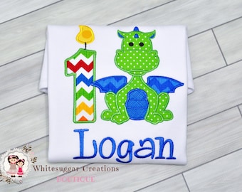 Boy Dragon Birthday Party Shirt, Embroidered Toddler Boy Dragon Birthday Outfit, Personalized Dragon Year Party, Ages 1 2 3 4 5 6 7 8 9