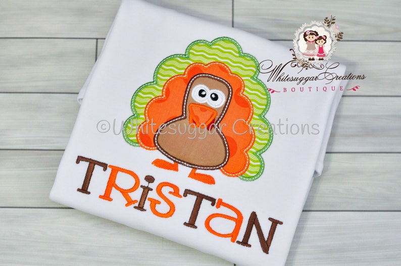 Baby Boy Personalized Holiday Gift Boy Turkey Embroidered Bodysuit Thanksgiving Turkey Applique Shirt