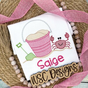 Personalized Embroidered Beach Shirt | Crab Sand Bucket Summer Tee image 4