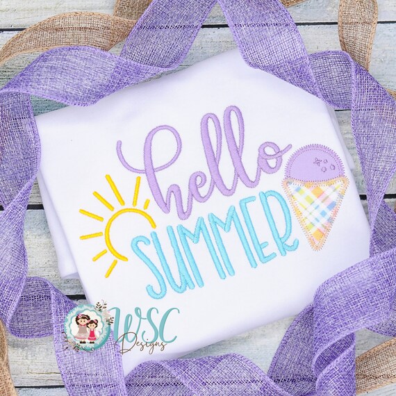 Personalized Hello Summer Shirt, Applique Snow Cone, Embroidered Toddler Tee