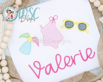 Girls Personalized Beach Ball Shirt /Custom Vacation Trip Outfit /Baby Girl Beach Themed Summer Shirt /Embroidered Tee with Sunglasses