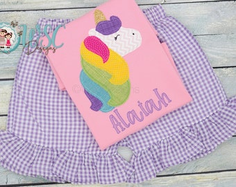 Girl Unicorn Applique Pink Shirt, Custom Unicorn Shirt, Toddler Girl Personalized Unicorn Outfit, Birthday Gift for Girls