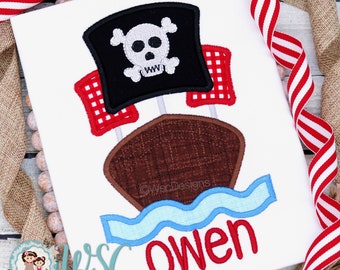 Pirate Ship Embroidered Shirt with Name, Toddler Boys Custom Pirate Shirt, Toddler Pirate Custom Shirt, Custom Personalized Pirate Skull