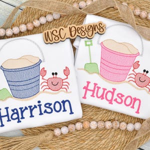 Personalized Embroidered Beach Shirt | Crab Sand Bucket Summer Tee image 3